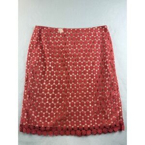 Talbots Floral Crochet Skirt Coral Pink Lined Women's Size 12 Career Party
